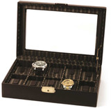 Image of Brown Leather Ten Watch Case w/ Glass Top & Locking Clasp