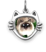 Image of Cat Face Picture Frame Charm 925 Sterling Silver