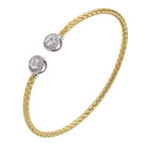 Image of Charles Garnier - "Penny" - 3mm Yellow & Rhodium Plated Sterling Silver Cuff Bracelet w/ Round CZs