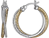 Image of Charles Garnier - 25mm Rhodium & Gold Plated Sterling Silver Round Double Hoop Earrings w/ CZs