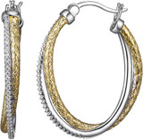 Image of Charles Garnier - 30mm Rhodium & Gold Plated Sterling Silver Oval Double Hoop Earrings w/ CZs