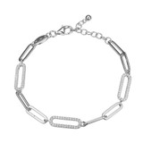 Image of Charles Garnier 6.75"+1.25" Rhodium-plated & Rhodium-plated Sterling Silver Paperclip Chain Bracelet w/ 3 CZ Link Stations