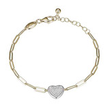 Image of Charles Garnier 6.75" + 1.25" Gold Plated Sterling Silver Paperclip Chain Bracelet with CZ Heart Center