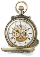 Image of Charles Hubert Antiqued Gold-Finish Skeleton Pocket Watch XWA3346