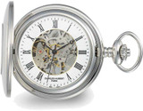 Image of Charles Hubert Stainless Case w/ Floral Shield Skeleton Pocket Watch