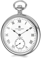 Image of Charles Hubert Stainless Steel Open Face White Dial Pocket Watch