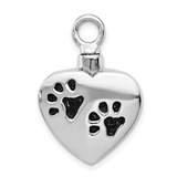 Image of Cremation Jewelry - Rhodium-plated Sterling Silver Enameled Paw Prints Heart Ash Holder Pendant
