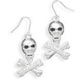Image of Crystal Skull and Cross Bone French Wire Fashion Earrings - LIMITED STOCK