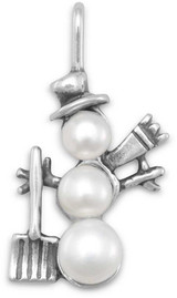 Image of Cultured Freshwater Pearl Snowman Charm 925 Sterling Silver