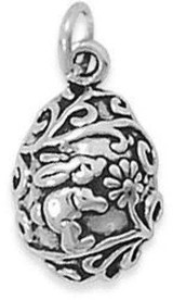 Image of Egg with Bunny & Flowers Charm 925 Sterling Silver