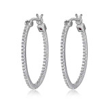 Image of ELLE Jewelry - 30 x 20mm Rhodium Plated Sterling Silver Inside Out CZ Hoop Earrings