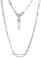 Image of ELLE Jewelry - 17" + 2" Sterling Silver Paperclip Necklace w/ CZ Studded Center Link