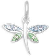 Image of Epoxy Dragonfly Charm with Crystals 925 Sterling Silver