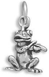 Image of Frog Playing Violin Charm 925 Sterling Silver