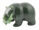 Image of Genuine Canadian Nephrite Jade Grizzly Bear with Fish Figurine HNW-301
