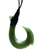 Image of Genuine Natural Nephrite Jade Fish Hook Pendant Necklace w/ Cord