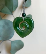 Natural Untreated Nephrite Jade Koru Heart Pendant Necklace w/ Cord