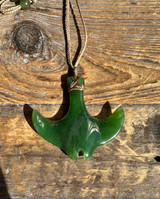 Natural Untreated Nephrite Jade Manta Ray Pendant Necklace on Cord
