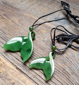 Image of Genuine Nephrite Jade Fancy Whale Tail Pendant Necklace