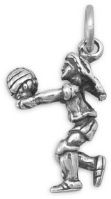 Image of Girl Volleyball Player Charm 925 Sterling Silver