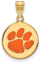 Image of Gold Plated 925 Silver Clemson University Medium Enamel Disc Pendant by LogoArt