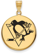 Image of Gold Plated 925 Silver NHL Pittsburgh Penguins Large Enamel Disc Pendant LogoArt