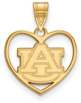 Image of Gold Plated Sterling Silver Auburn University Pendant in Heart by LogoArt