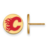 Gold Plated Sterling Silver NHL Calgary Flames Sm Enamel Disc LogoArt Earrings