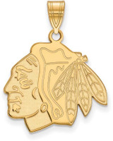 Image of Gold Plated Sterling Silver NHL Chicago Blackhawks Lg Pendant LogoArt GP004BLA