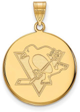 Image of Gold Plated Sterling Silver NHL Pittsburgh Penguins Large Disc LogoArt Pendant