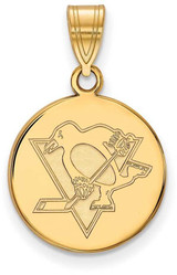 Image of Gold Plated Sterling Silver NHL Pittsburgh Penguins Medium Disc LogoArt Pendant