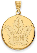 Image of Gold Plated Sterling Silver NHL Toronto Maple Leafs Large Disc LogoArt Pendant