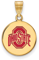 Image of Gold Plated Sterling Silver Ohio State U Medium Disc Pendant by LogoArt GP041OSU