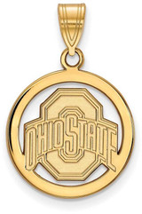 Image of Gold Plated Sterling Silver Ohio State University Small Pendant Circle LogoArt