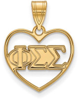 Image of Gold Plated Sterling Silver Phi Sigma Sigma Heart Pendant by LogoArt (GP008PSS)