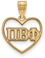 Image of Gold Plated Sterling Silver Pi Beta Phi Heart Pendant by LogoArt (GP008PBP)