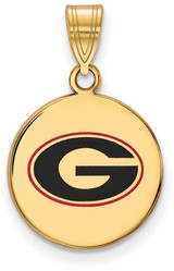 Image of Gold Plated Sterling Silver U of Georgia Medium Enamel Disc Pendant by LogoArt