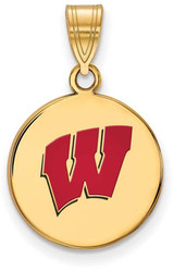Image of Gold Plated Sterling Silver U of Wisconsin Medium Enamel Disc Pendant by LogoArt