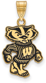 Image of Gold Plated Sterling Silver University of Wisconsin Lg LogoArt Pendant GP096UWI