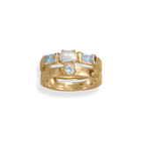 Image of Gold-plated Sterling Silver Cultured Freshwater Pearl and Blue Topaz Ring