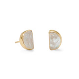 Image of Gold-plated Sterling Silver Half Moon Rainbow Moonstone Post Earrings