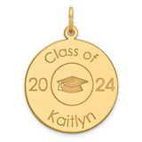 Image of Gold-Plated Sterling Silver Personalized Graduation Cap Disc Charm