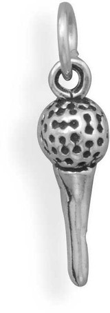 Image of Golf Ball on Tee Charm 925 Sterling Silver