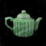 Image of Green Genuine Natural Nephrite Jade Ripple Design Teapot 5.5x8 inches