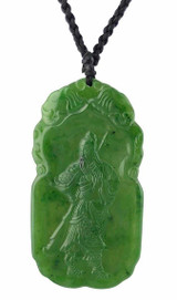 Image of Green Genuine Natural Nephrite Jade Warrior Guan Yu Necklace w/ Adjustable Cord