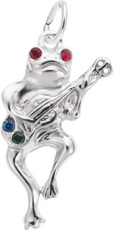 Image of Guitar Playing Frog Charm w/ Red, Green & Blue Synthetic Crystals (Choose Metal) by Rembrandt
