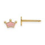 Image of 5mm Inverness 14K Yellow Gold Epoxy Pink Crown Earrings