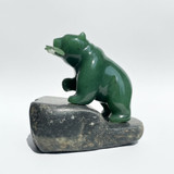 2" Natural Untreated Nephrite Jade Bear with Fish on Granite Base