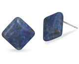 Image of Kite Shape Lapis Button Earrings 925 Sterling Silver - LIMITED STOCK
