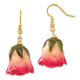 Image of 1.5" Lacquer Dipped White/Pink Rose Flower Dangle Earrings